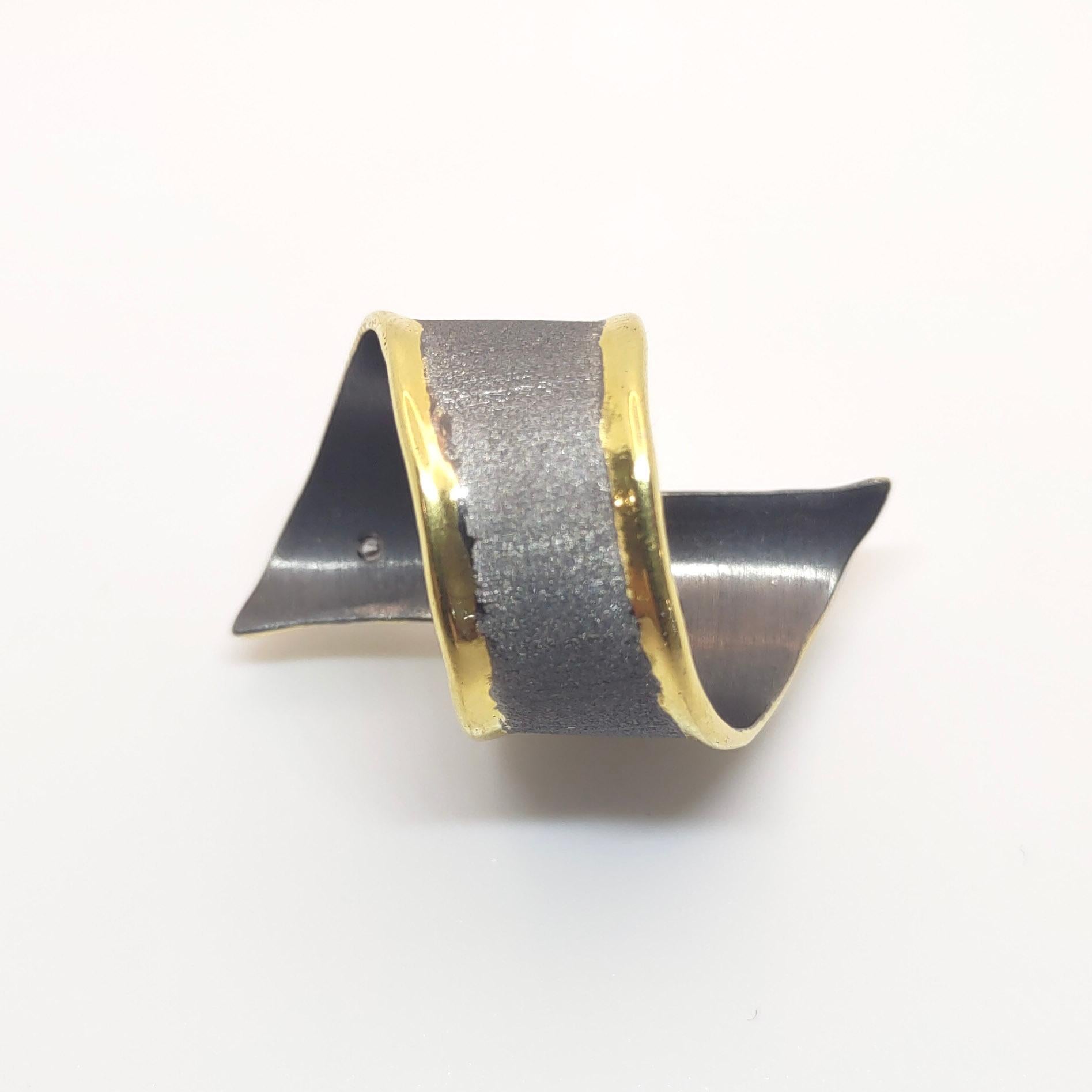 Oval Cut Yianni Creations Citrine Diamond Silver 24 Karat Yellow Gold Black Rhodium Ring For Sale