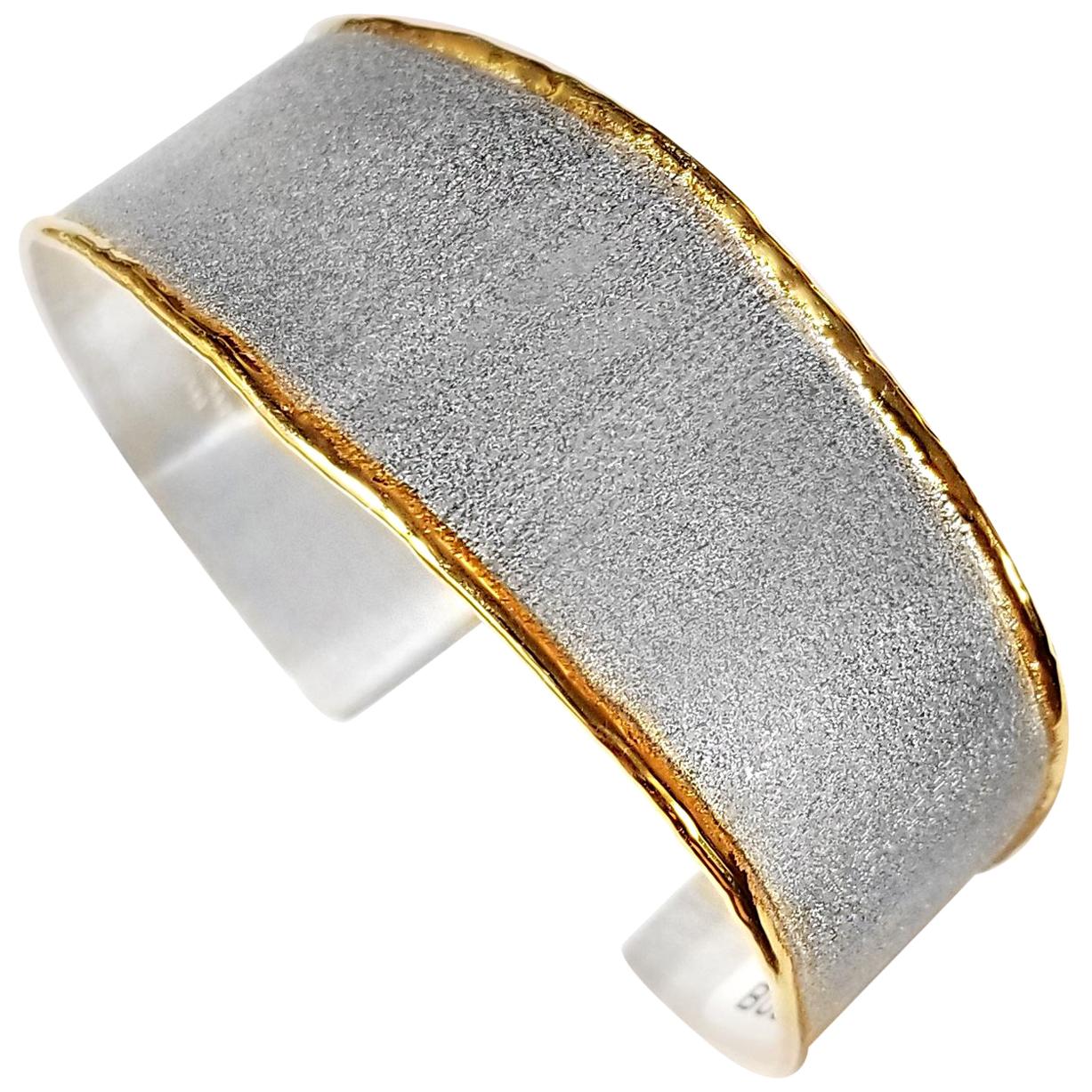 Yianni Creations Fine Silver 24 Karat Gold Two-Tone Wide Cuff Bangle Bracelet