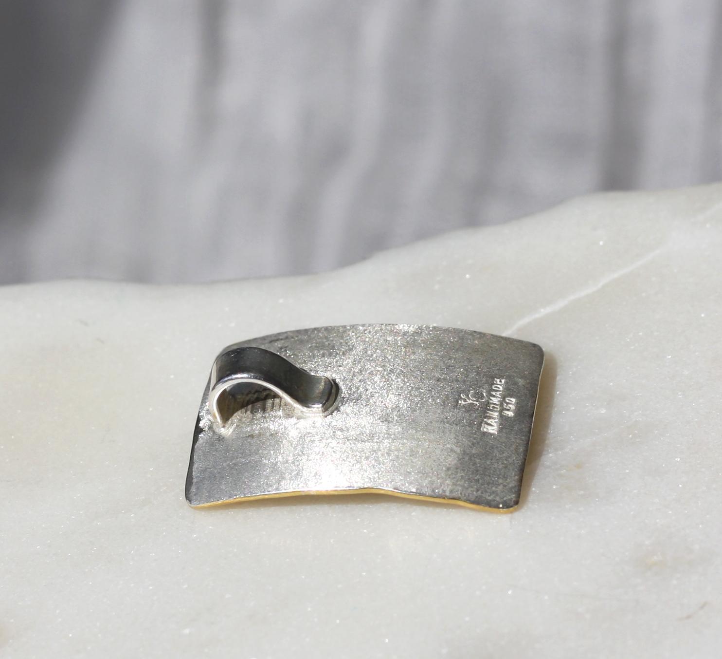 Yianni Creations Fine Silver 24 Karat Gold Two-Tone Rectangular Pendant Enhancer For Sale 4
