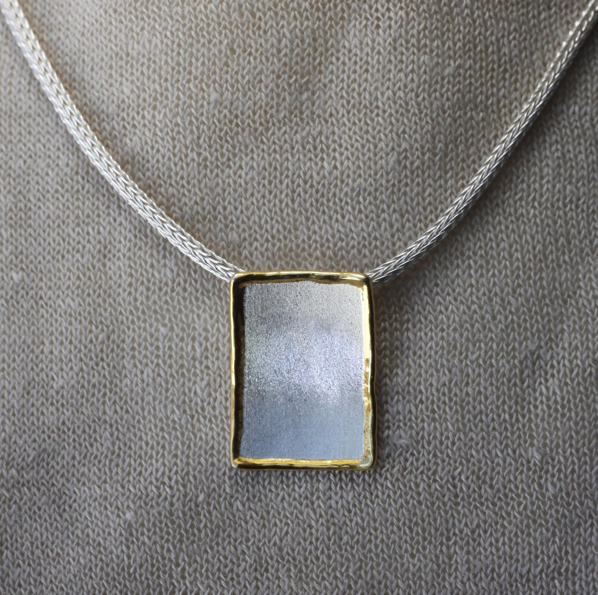 Yianni Creations Fine Silver 24 Karat Gold Two-Tone Rectangular Pendant Enhancer In New Condition For Sale In Astoria, NY