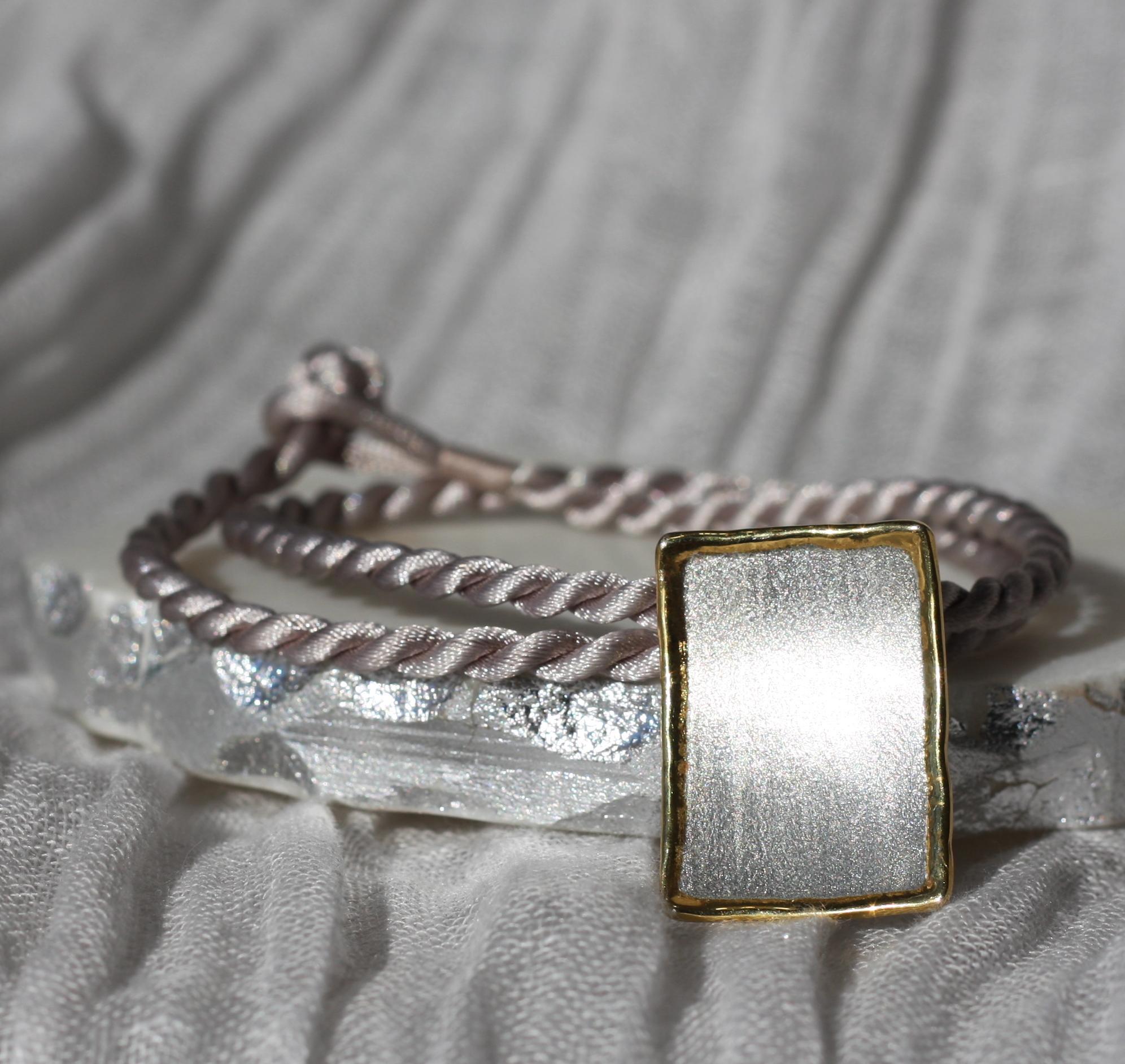Women's or Men's Yianni Creations Fine Silver 24 Karat Gold Two-Tone Rectangular Pendant Enhancer For Sale