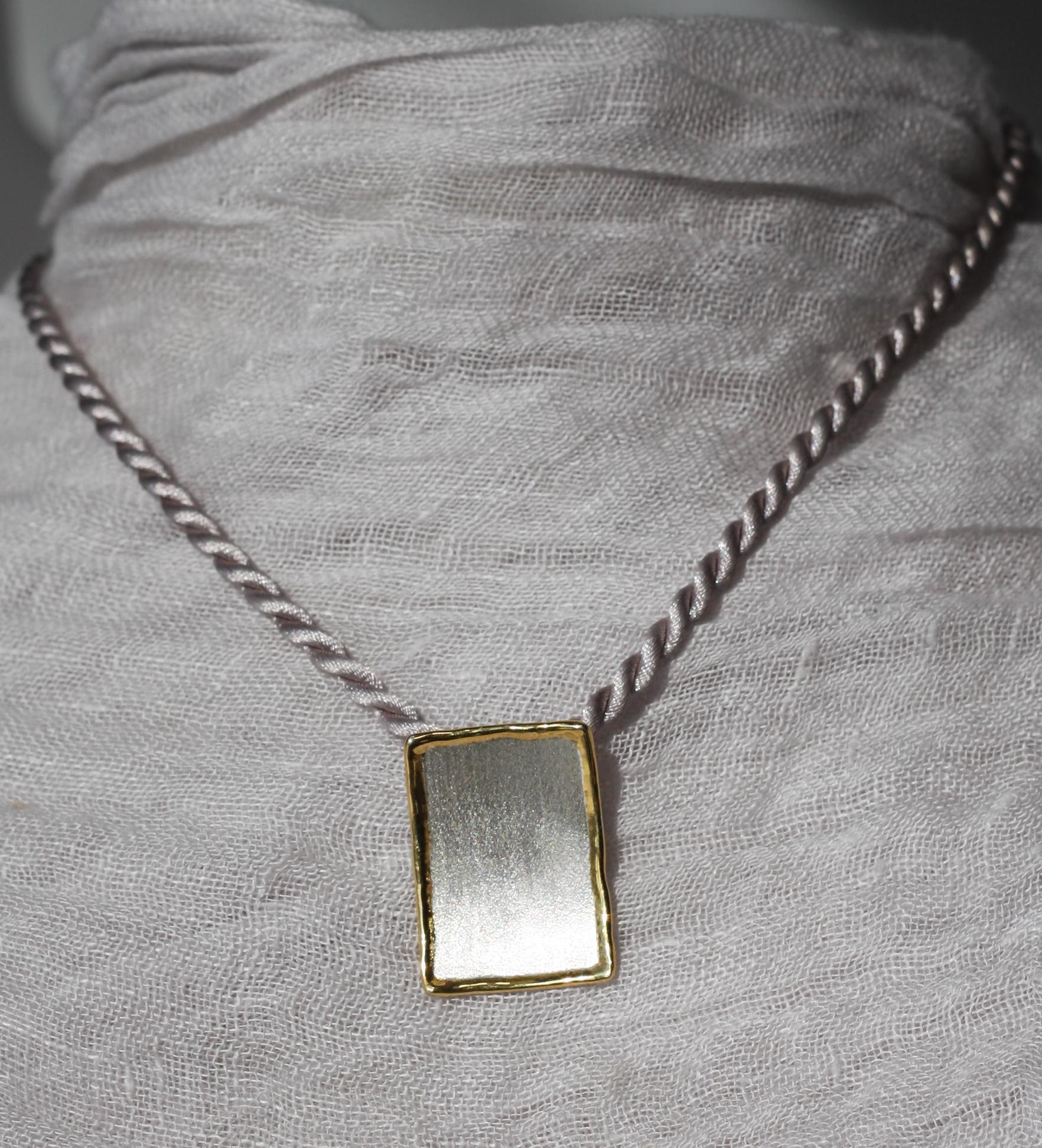 Yianni Creations Fine Silver 24 Karat Gold Two-Tone Rectangular Pendant Enhancer For Sale 1