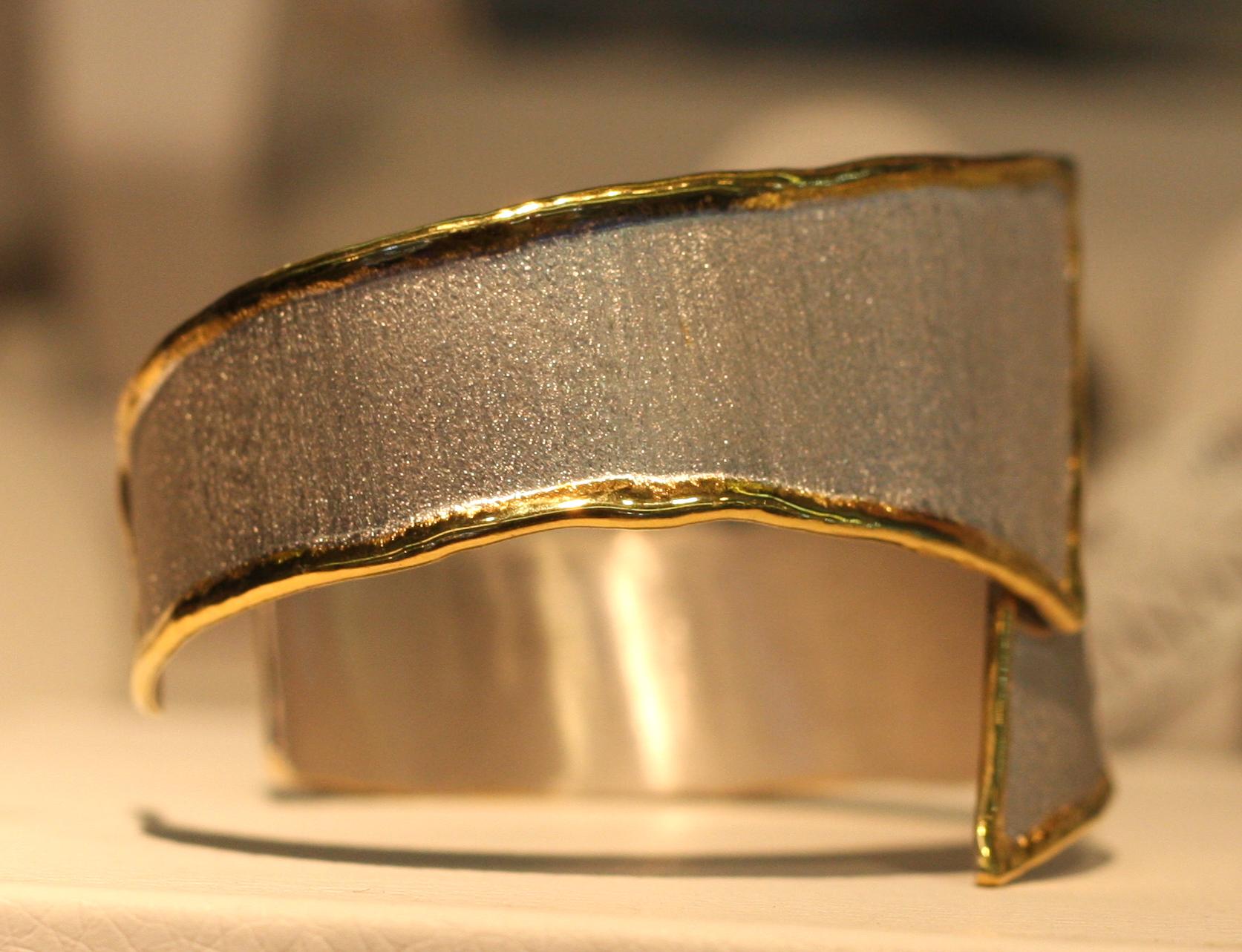 Women's Yianni Creations Fine Silver and 24 Karat Gold Asymmetric Bangle Bracelet