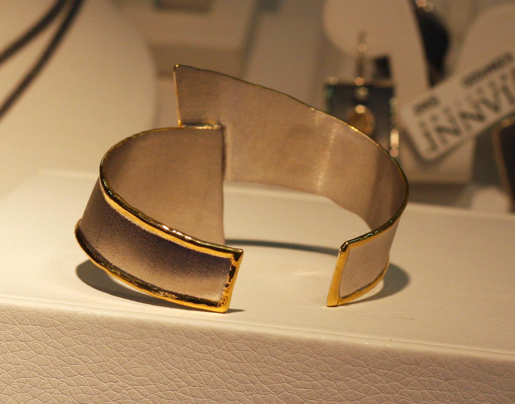 Yianni Creations Fine Silver and 24 Karat Gold Asymmetric Bangle Bracelet 1