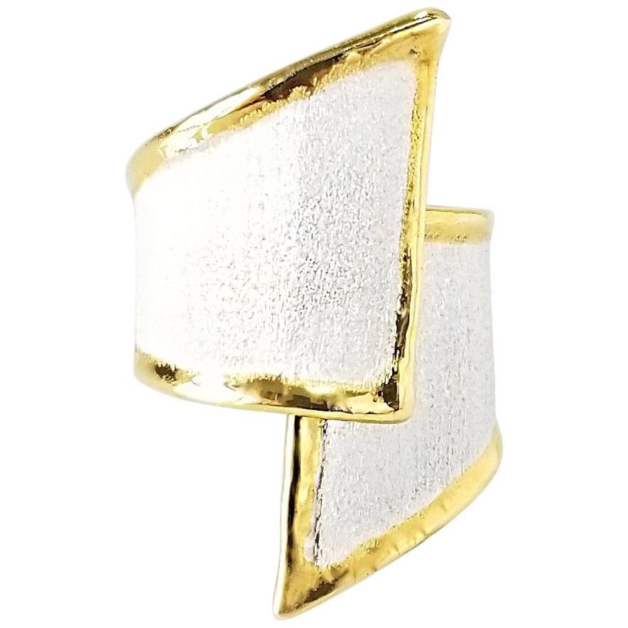 Yianni Creations Fine Silver and 24 Karat Gold Asymmetrical Artisan Ring