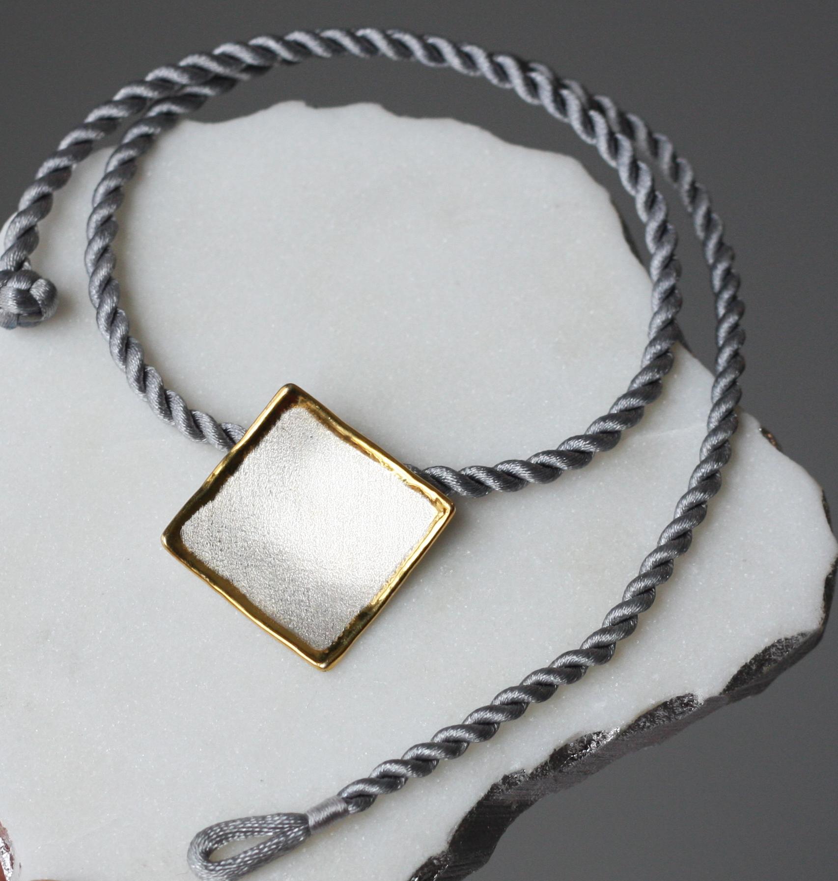 Yianni Creations Fine Silver and 24 Karat Gold Geometric Pendant Enhancer 5
