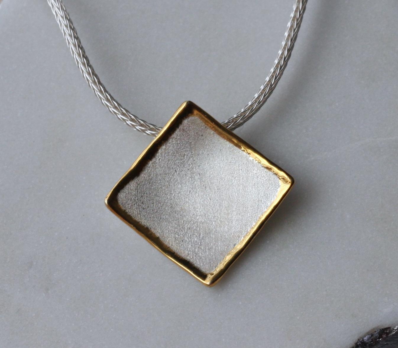 Yianni Creations Fine Silver and 24 Karat Gold Geometric Pendant Enhancer For Sale 4