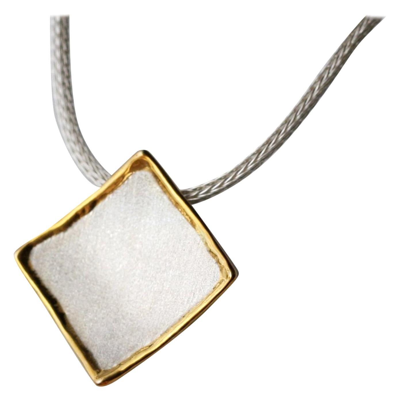 Yianni Creations Fine Silver and 24 Karat Gold Geometric Pendant Enhancer For Sale