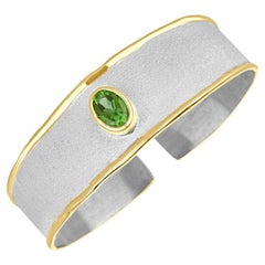 Yianni Creations Peridot Fine Silver and 24 Karat Gold Two-Tone Cuff Bracelet