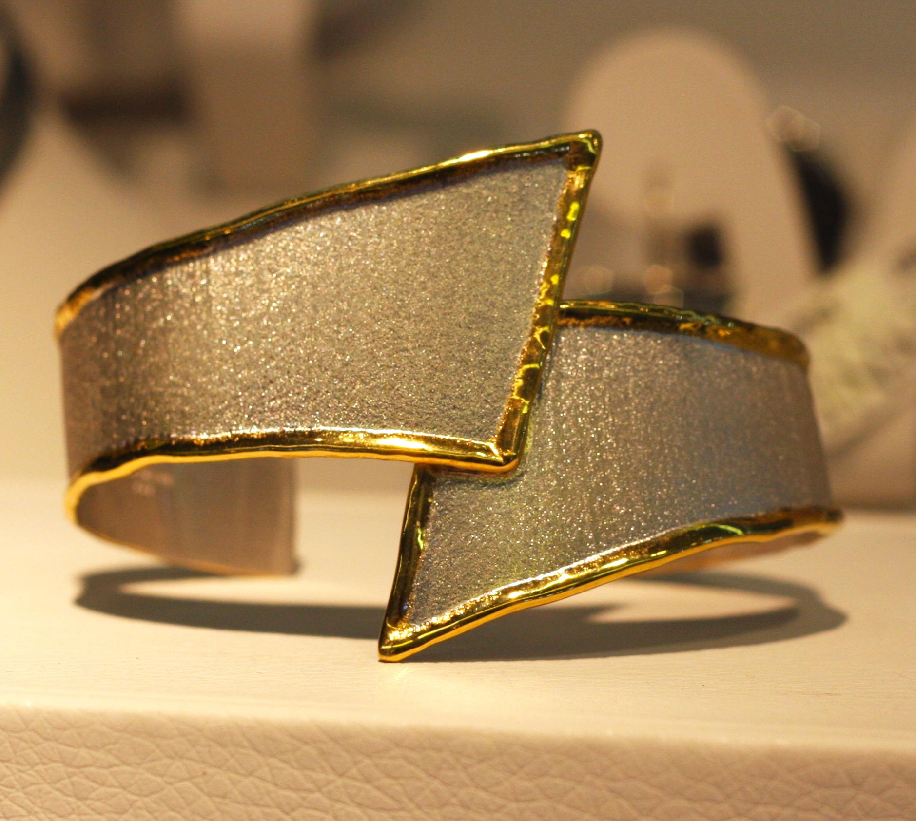 Women's Yianni Creations Fine Silver and 24 Karat Gold Two-Tone Bangle Cuff Bracelet