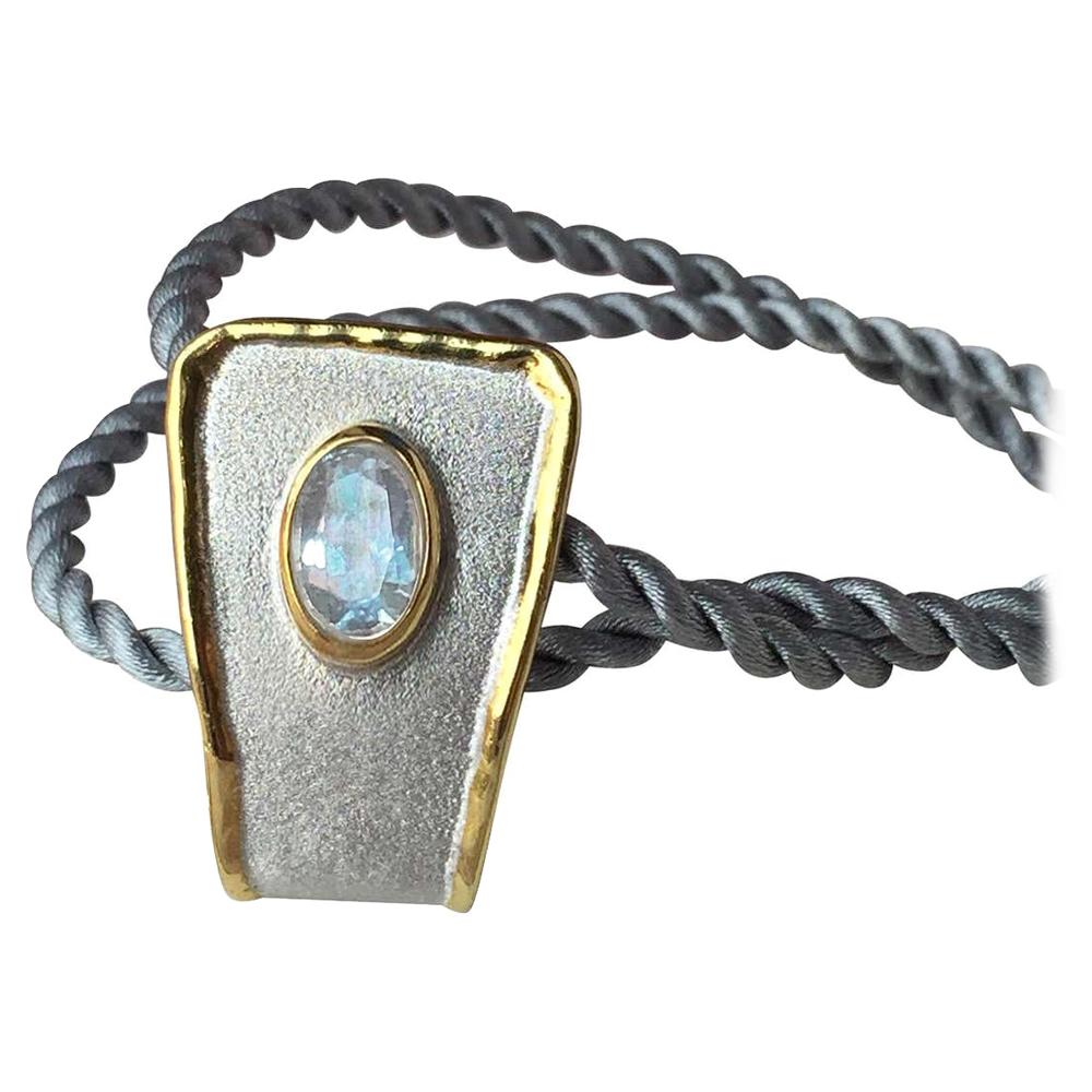 Yianni Creations Fine Silver and 24 Karat Gold Two-Tone Oval Aquamarine Pendant For Sale