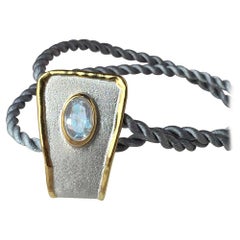 Yianni Creations Fine Silver and 24 Karat Gold Two-Tone Oval Aquamarine Pendant