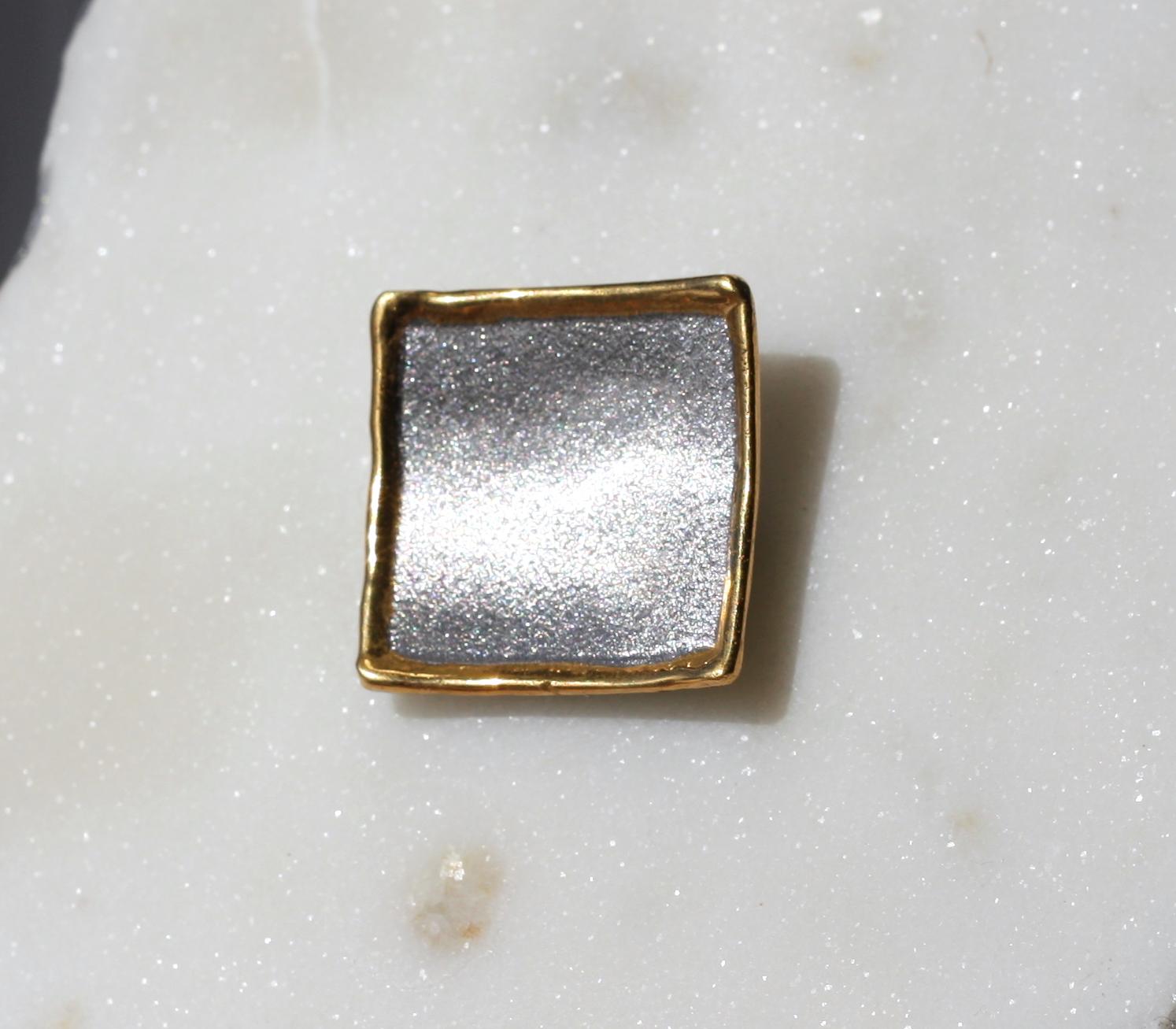 Yianni Creations Fine Silver and 24 Karat Gold Two-Tone Square Pendant Enhancer In New Condition For Sale In Astoria, NY