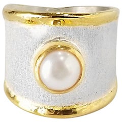 Yianni Creations Pearl Fine Silver and 24 Karat Gold Wide Band Two-Tone Ring