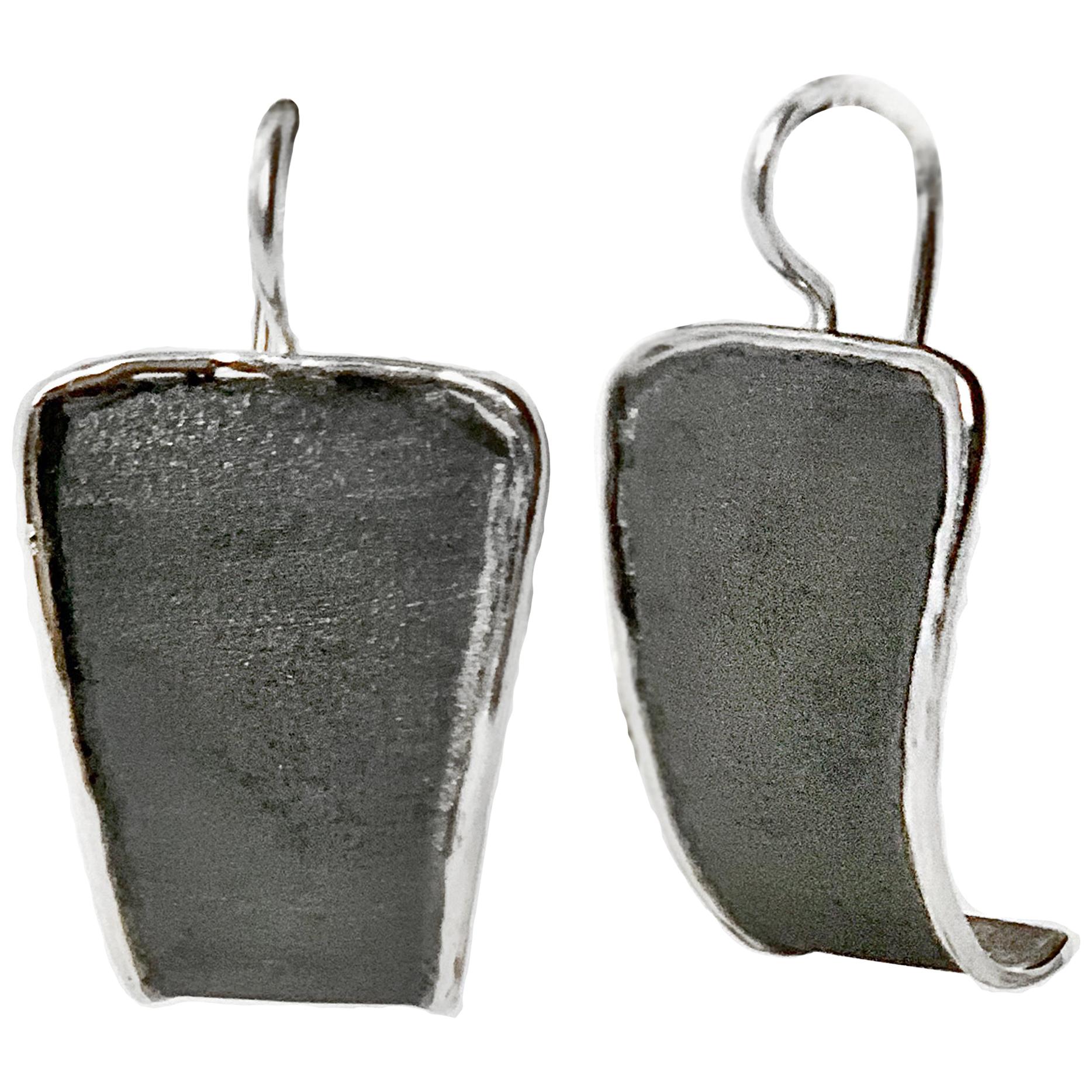 Yianni Creations Fine Silver and Black Oxidized Rhodium Dangle Earrings For Sale