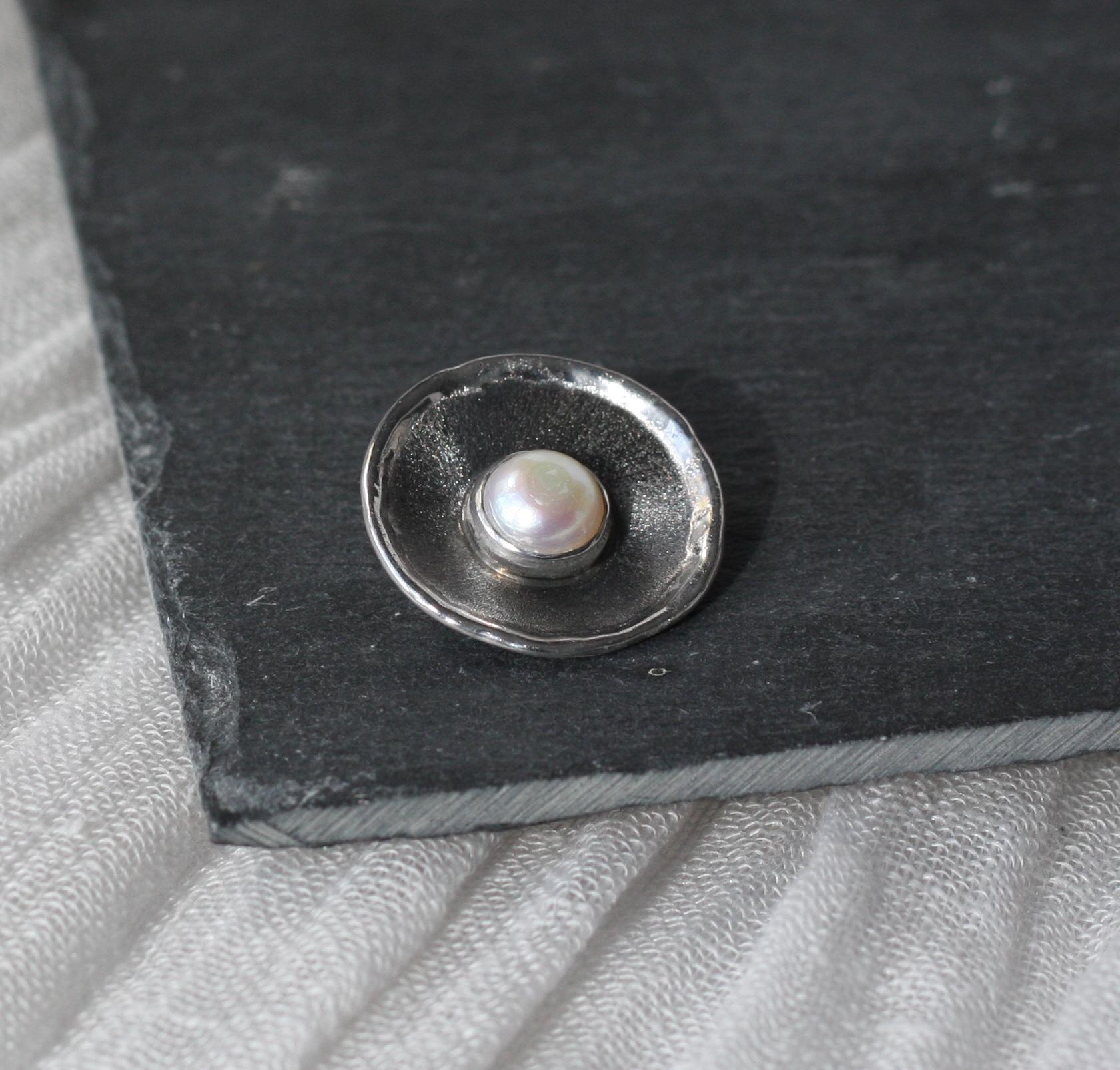 Women's or Men's Yianni Creations Pearl Fine Silver and Black Rhodium Round Pendant  For Sale