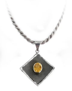 Yianni Creations Citrine Fine Silver Black Rhodium Two-Tone Solitaire Pendant