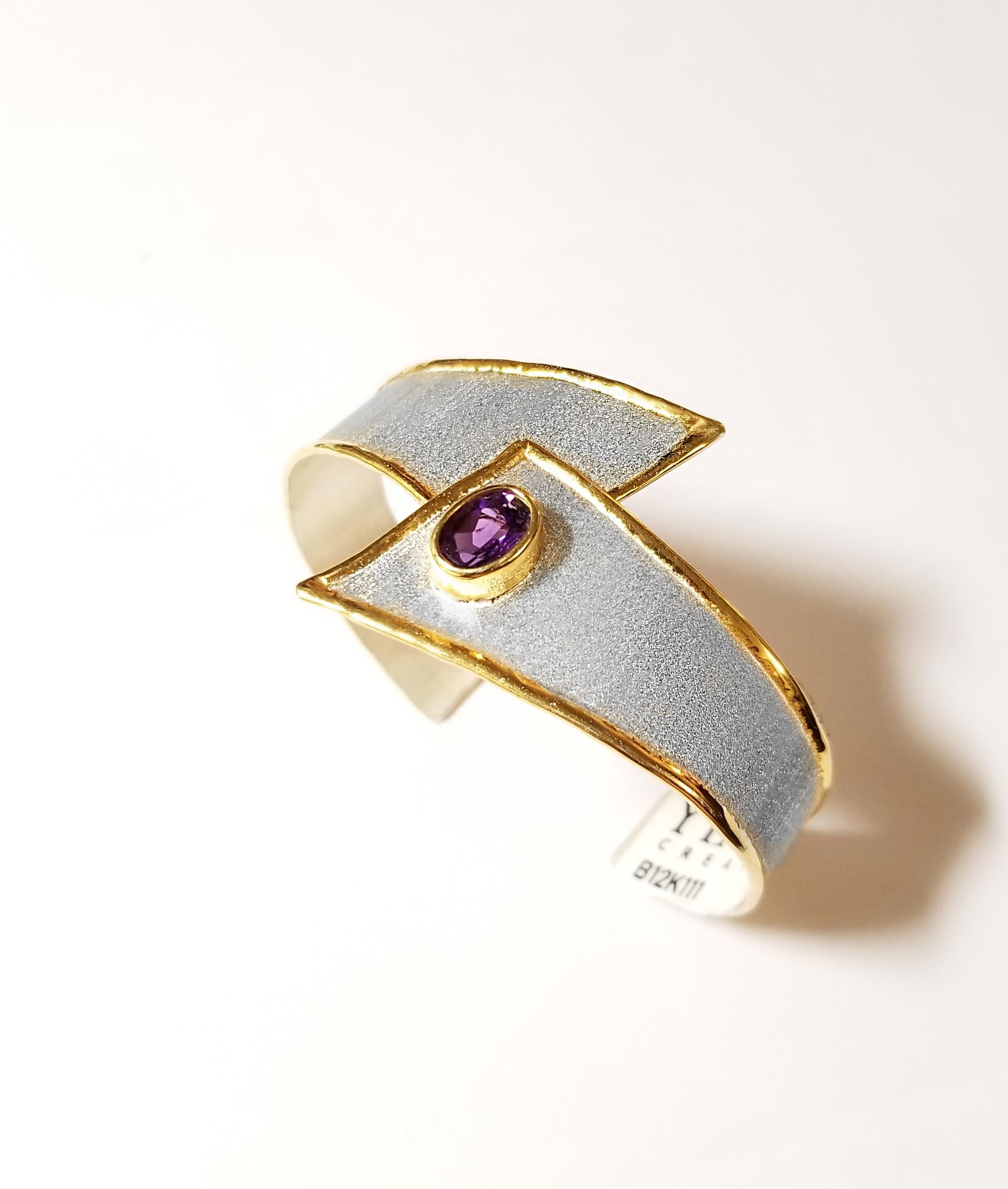 Oval Cut Yianni Creations Fine Silver and Gold 24 Karat Edges Two-Tone with Amethyst 