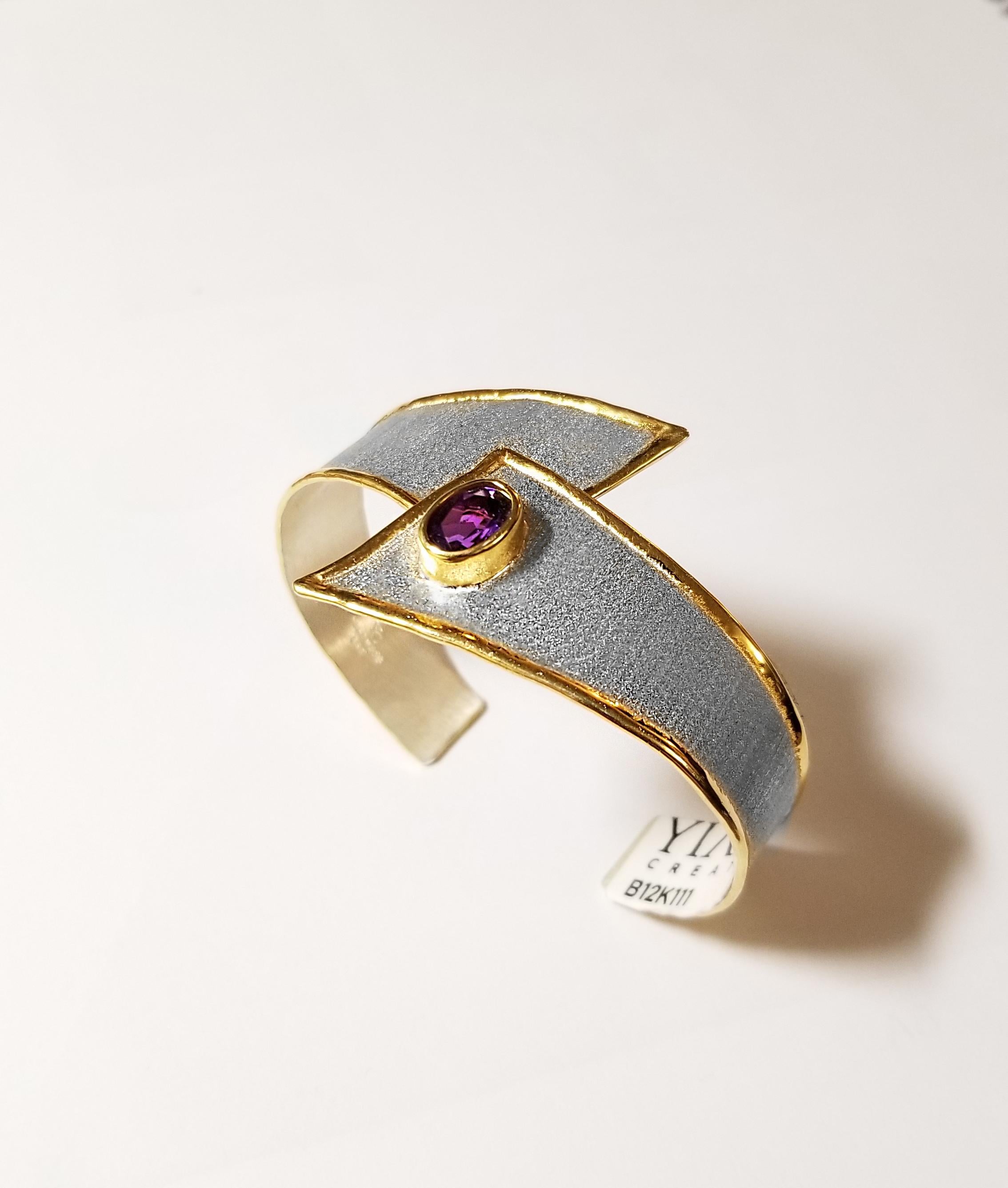 Women's Yianni Creations Fine Silver and Gold 24 Karat Edges Two-Tone with Amethyst For Sale