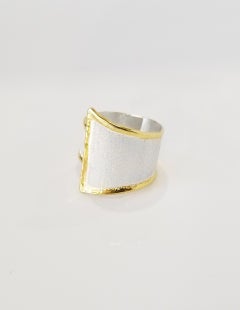Yianni Creations Fine Silver and Gold Adjustable Wide Two-Tone Band Ring