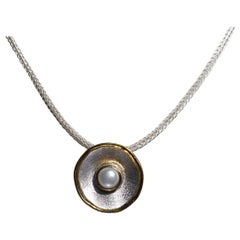 Yianni Creations Fine Silver and Gold Pearl Pendant with Rope Necklace