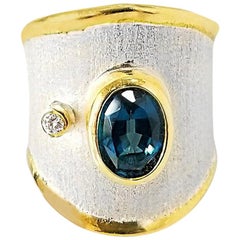 Yianni Creations Topaz and Diamond  Fine Silver and Gold Two-Tone Wide Band Ring