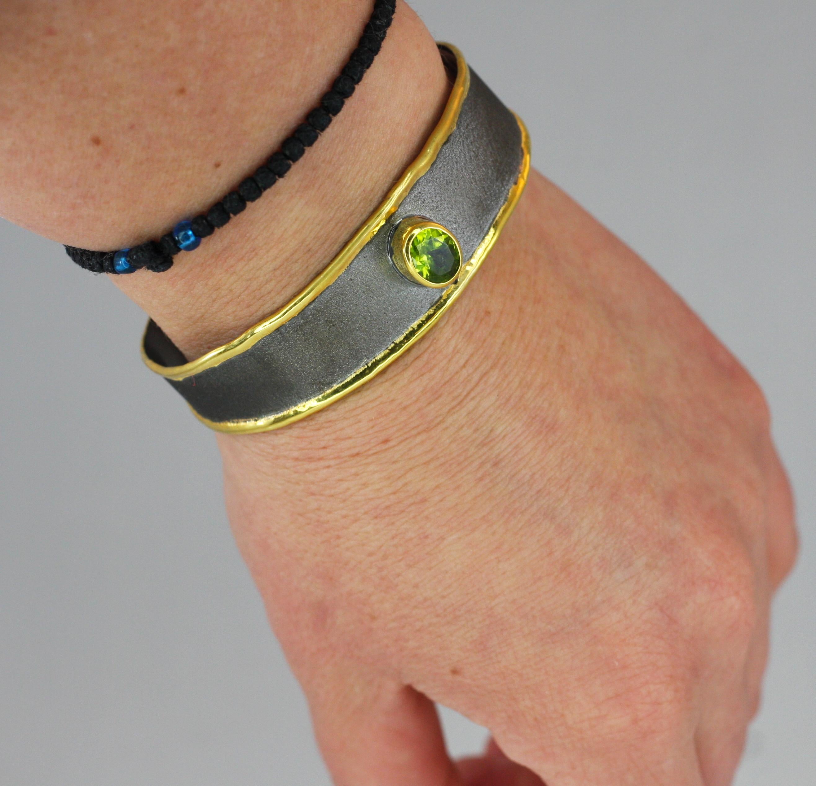 Contemporary Yianni Creations Peridot Fine Silver and Gold Black Rhodium Two-Tone Bracelet