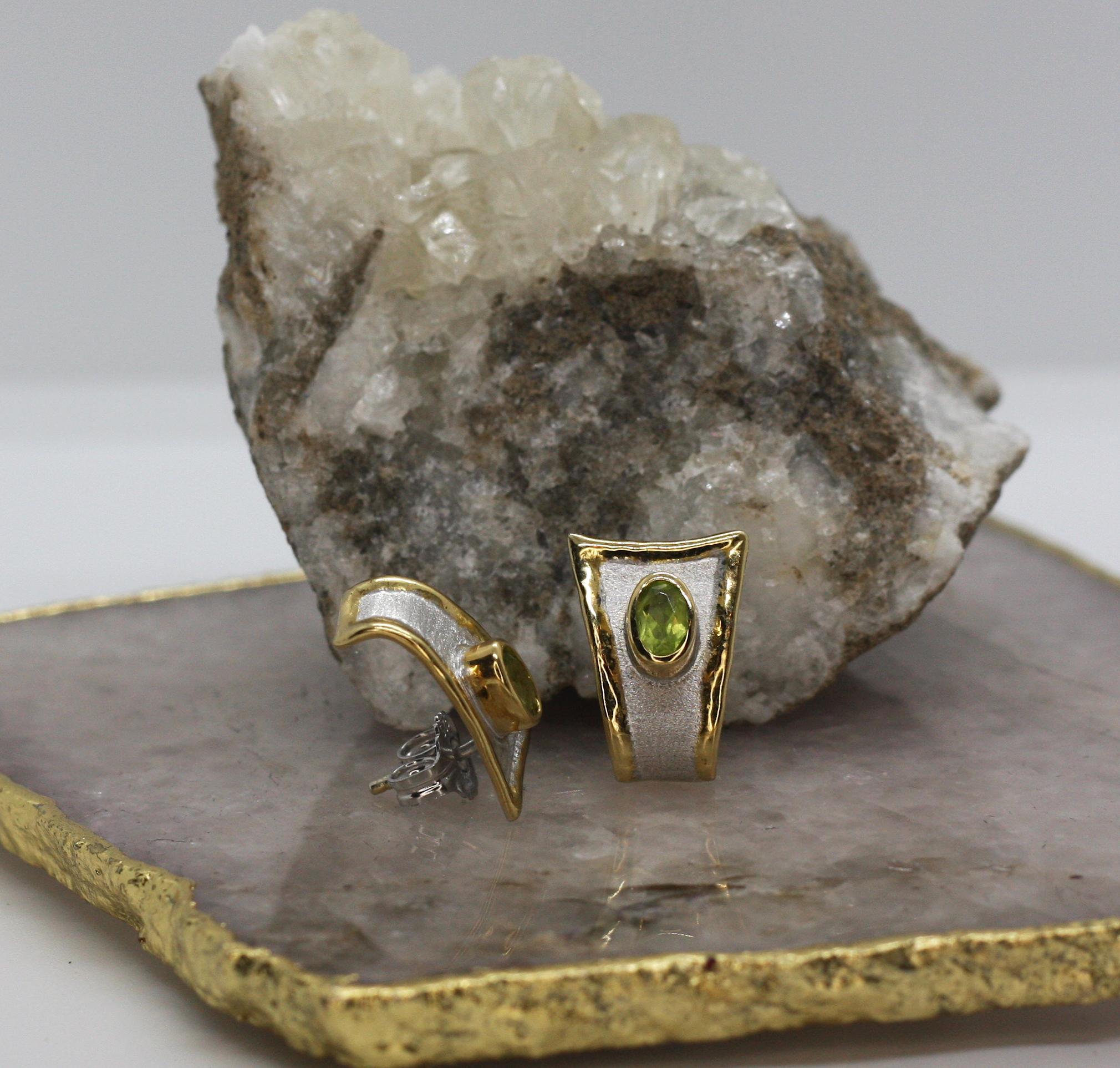 Yianni Creations Fine Silver and Gold Two-Tone Peridot Stud Earrings 2