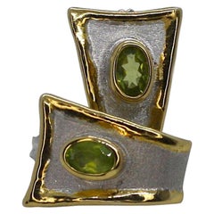 Yianni Creations Fine Silver and Gold Two-Tone Peridot Stud Earrings