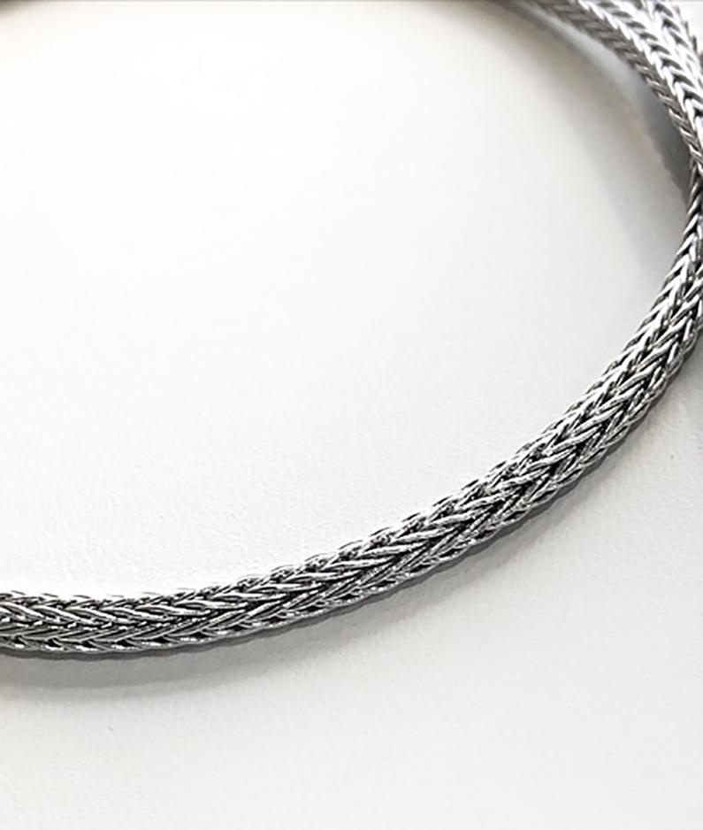 Yianni Creations Ammos Collection 100% Handmade Artisan Handwoven 16 inch Rope Necklace from Fine Silver. The core of this beautiful necklace is made from Sterling Silver 925 purity, which is plated with Palladium, to protect the threads from the