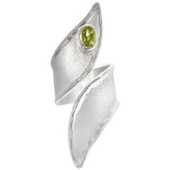 Yianni Creations Peridot Fine Silver and Palladium  Adjustable Long Band Ring