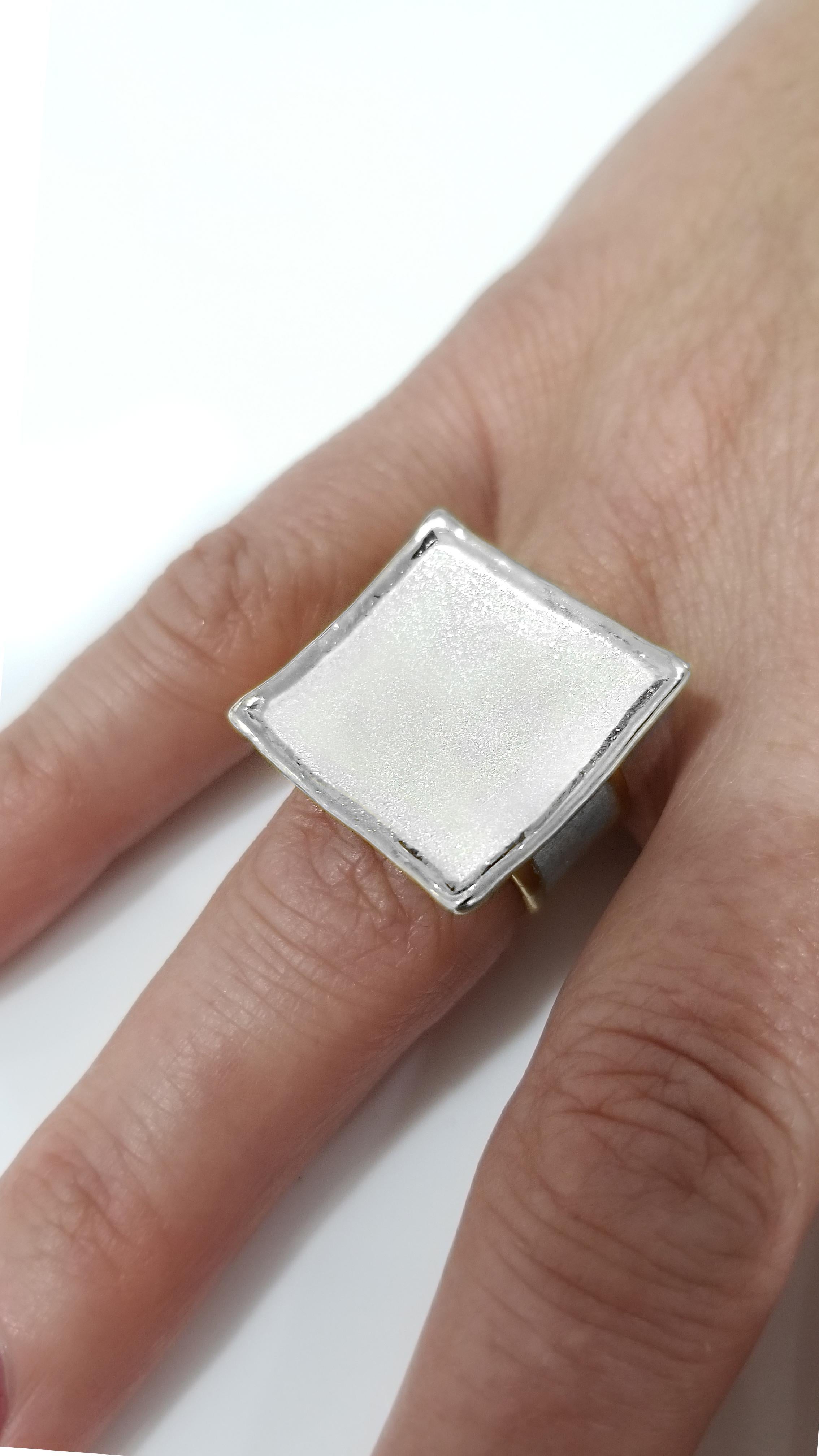 Contemporary Yianni Creations Fine Silver and Palladium Square Artisan Wide Band Ring For Sale
