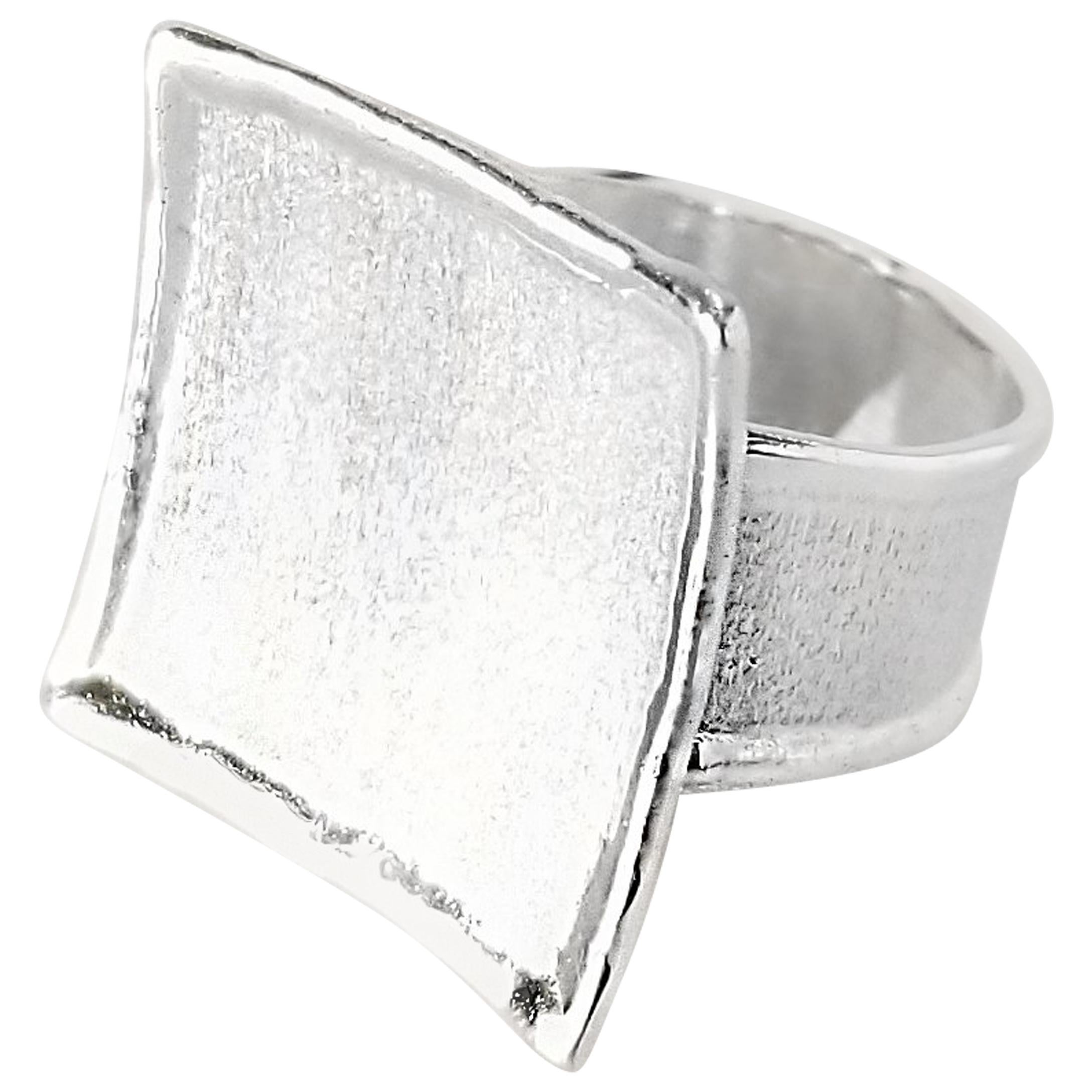 Yianni Creations Fine Silver and Palladium Square Artisan Wide Band Ring For Sale