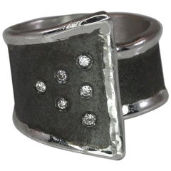 Yianni Creations Fine Silver and Rhodium Two-Tone Diamond Adjustable Band Ring