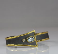 Yianni Creations Fine Silver Aquamarine Bracelet in Black Rhodium and Pure Gold