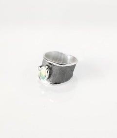 Yianni Creations Aquamarine Diamond Fine Silver  Wide Two-Tone Band Ring