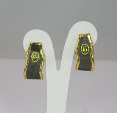 Yianni Creations Peridot Fine Silver Black Rhodium and 24 Karat Gold Earrings