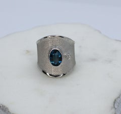 Yianni Creations London Blue Topaz and White Diamond Fine Silver Wide Band Ring
