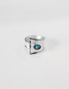 Yianni Creations London Blue Topaz Fine Silver Solitaire Adjustable Band Ring