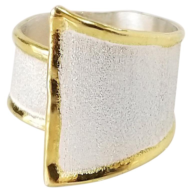 Yianni Creations Fine Silver Palladium Coated 24 Karat Gold Rim Triangular Ring