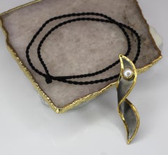 Yianni Creations Pearl  Fine Silver Finished with Black Rhodium and Gold Pendant