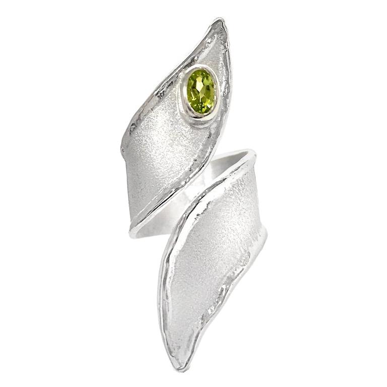 Yianni Creations Peridot Fine Silver and Palladium Long Band Adjustable Ring For Sale