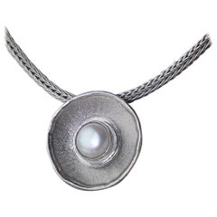 Yianni Creations Pearl Fine Silver Artisan Round Pendant 