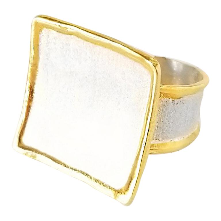 Yianni Creations Fine Silver 24 Karat Gold Overlay Liquid Edge Wide Band Ring For Sale