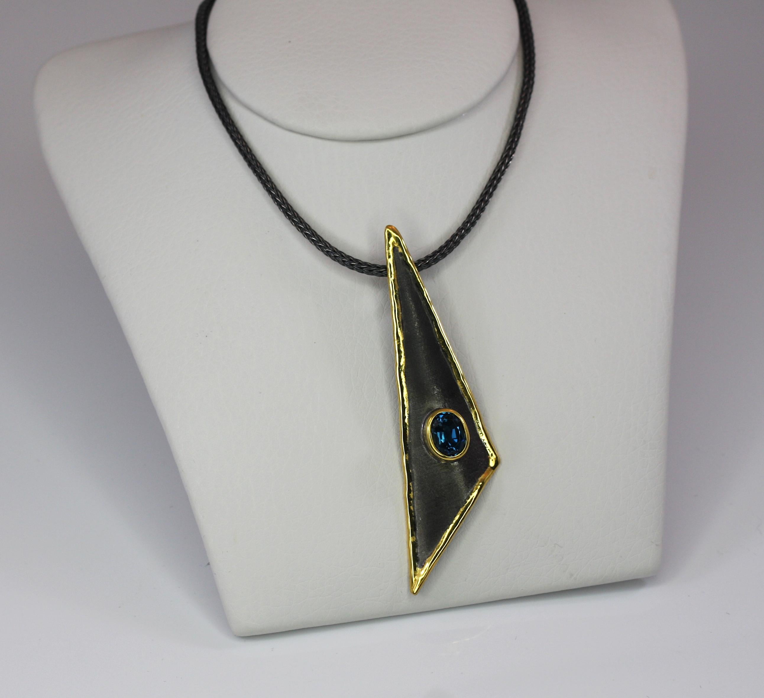 Contemporary Yianni Creations Topaz Fine Silver Triangular Pendant on Silk Rope For Sale
