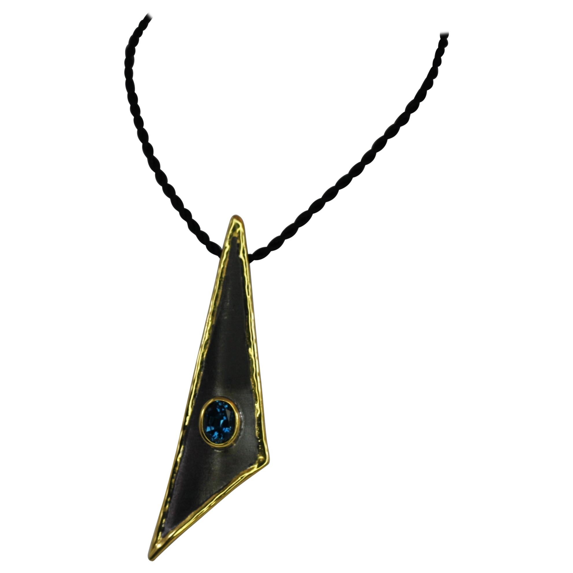 Yianni Creations Topaz Fine Silver Triangular Pendant on Silk Rope For Sale