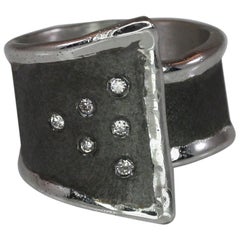 Yianni Creations Fine Silver Two-Tone Adjustable Diamond Ring with Black Rhodium