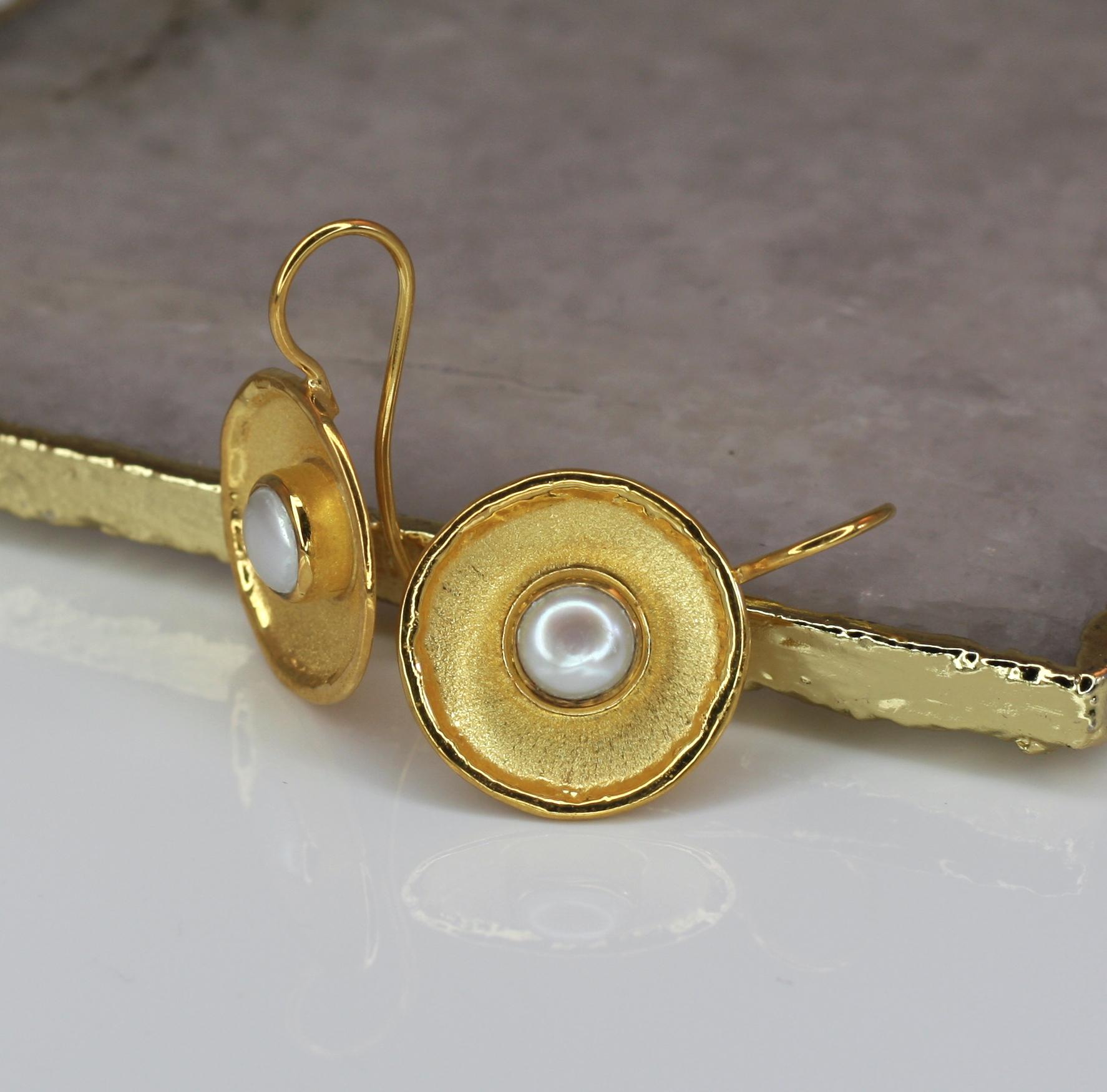Yianni Creations Fresh Water Pearl Dangle Earrings in 18 Karat Yellow Gold For Sale 4