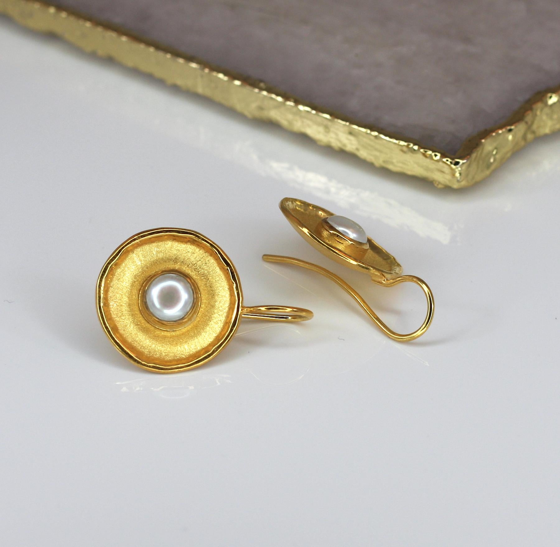 Yianni Creations Fresh Water Pearl Dangle Earrings in 18 Karat Yellow Gold For Sale 5