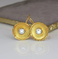 Yianni Creations Fresh Water Pearl Dangle Earrings in 18 Karat Yellow Gold
